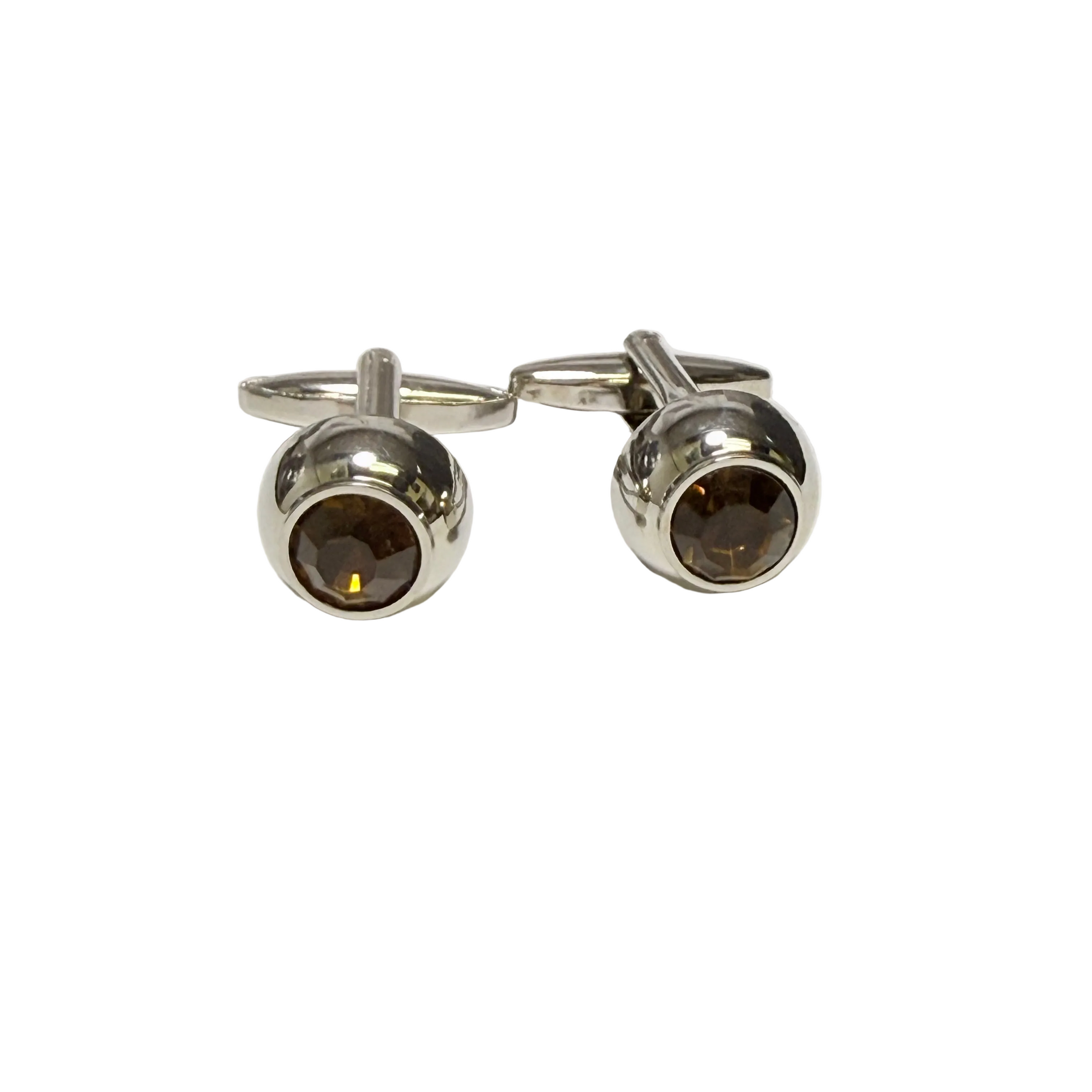 Classic Silver Domed Cufflinks with Bronze Crystal (Online Exclusive)