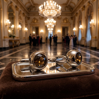 Classic Silver Domed Cufflinks with Bronze Crystal (Online Exclusive)