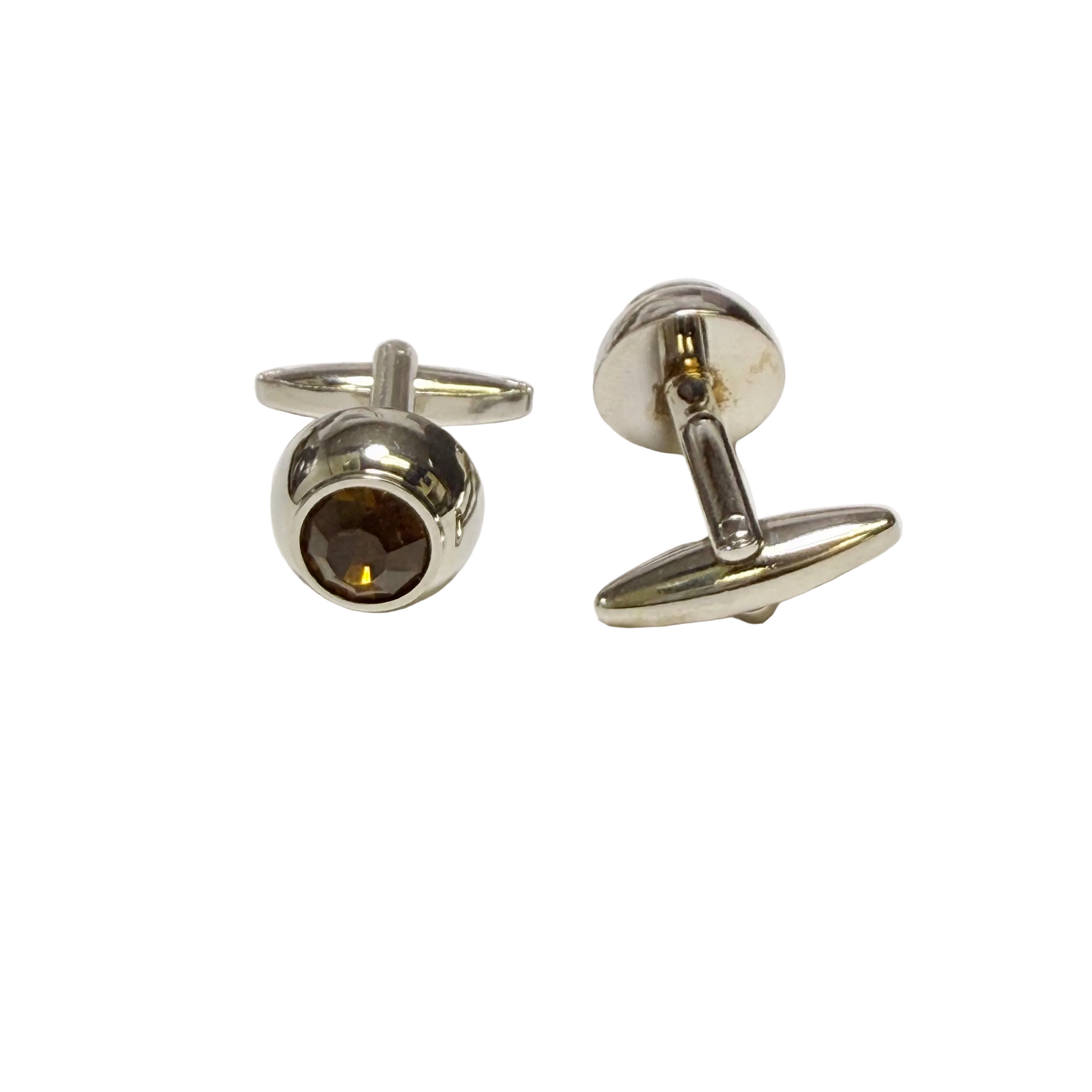 Classic Silver Domed Cufflinks with Bronze Crystal (Online Exclusive)