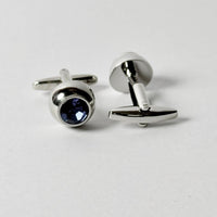 Single Blue Crystal round Silver Cufflinks - Orobianco L'unique