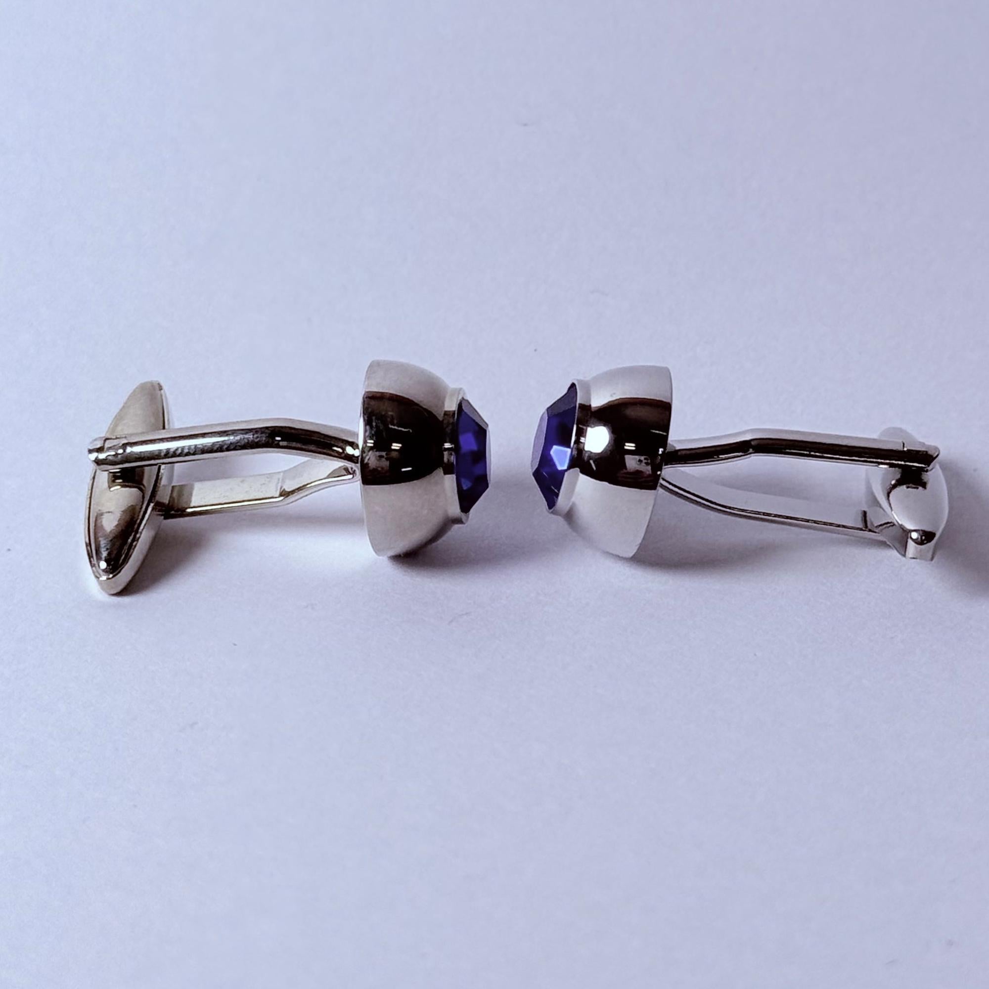 Single Blue Crystal round Silver Cufflinks - Orobianco L'unique