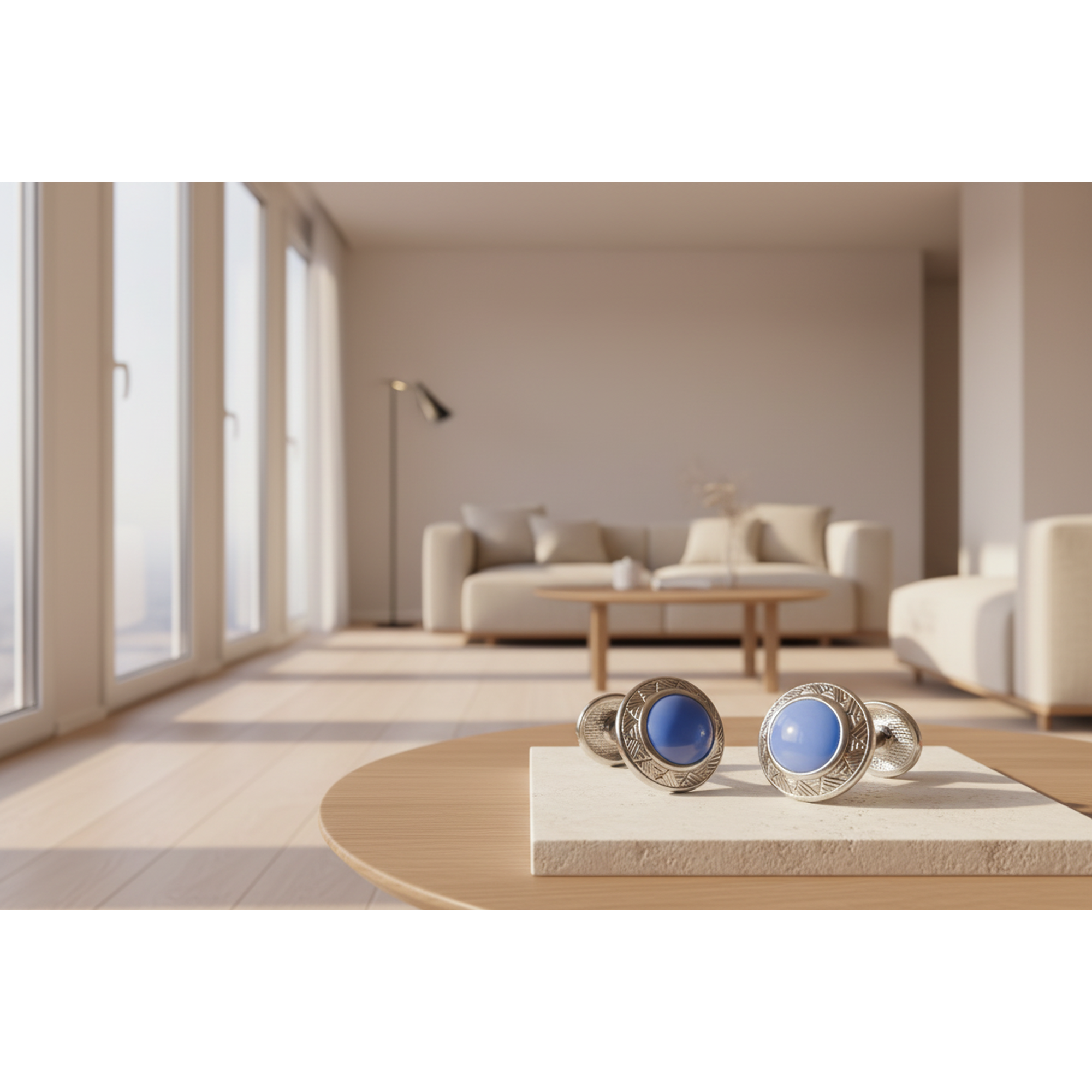 经典圆形黑色袖扣