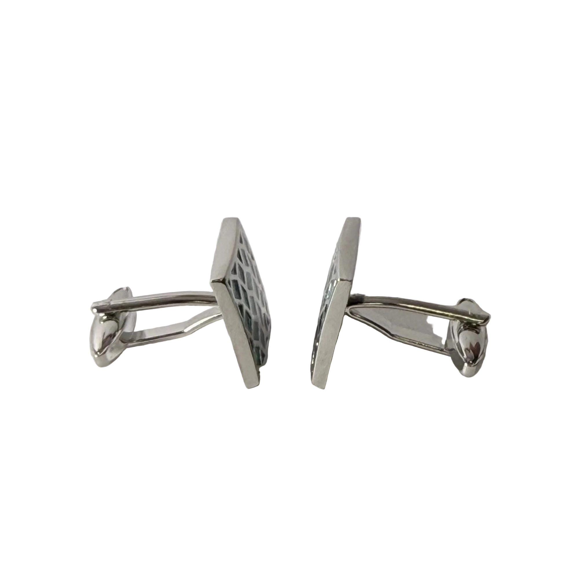 银色绿松石珐琅裂纹设计袖扣