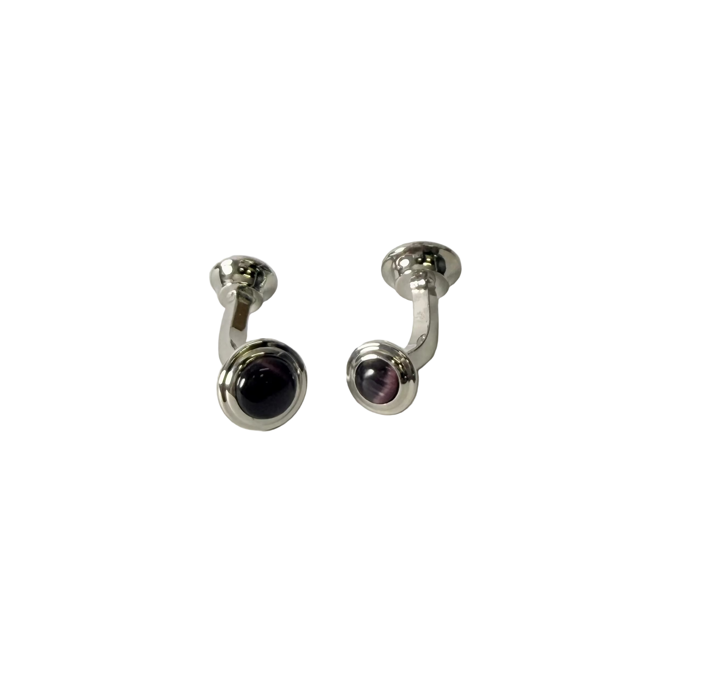 A pair of silver-toned with Brown fiberglass Cufflinks