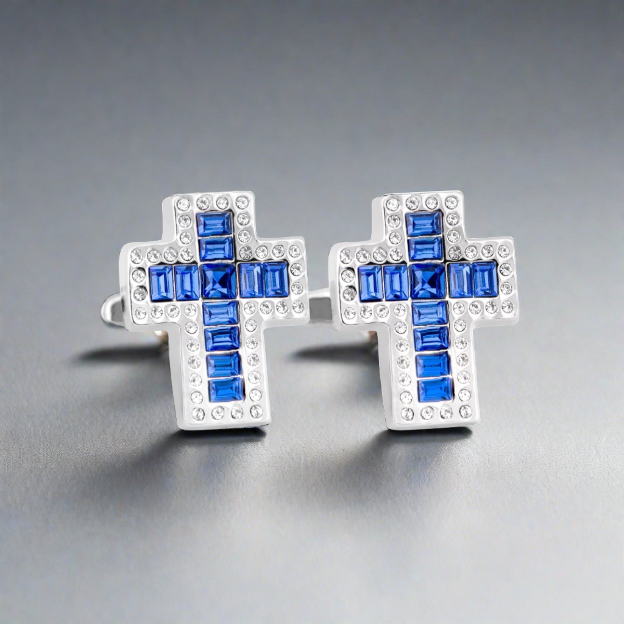 MarZthomson 十字形透明和蓝色水晶袖扣 M16