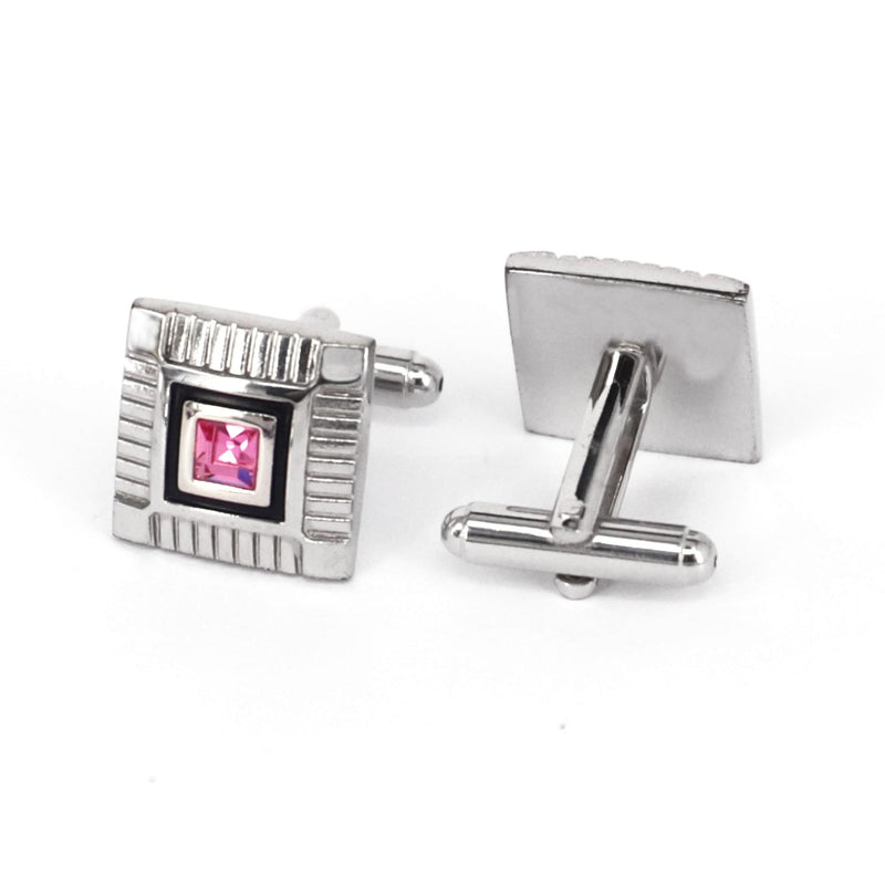 Silver square with one pink crystal