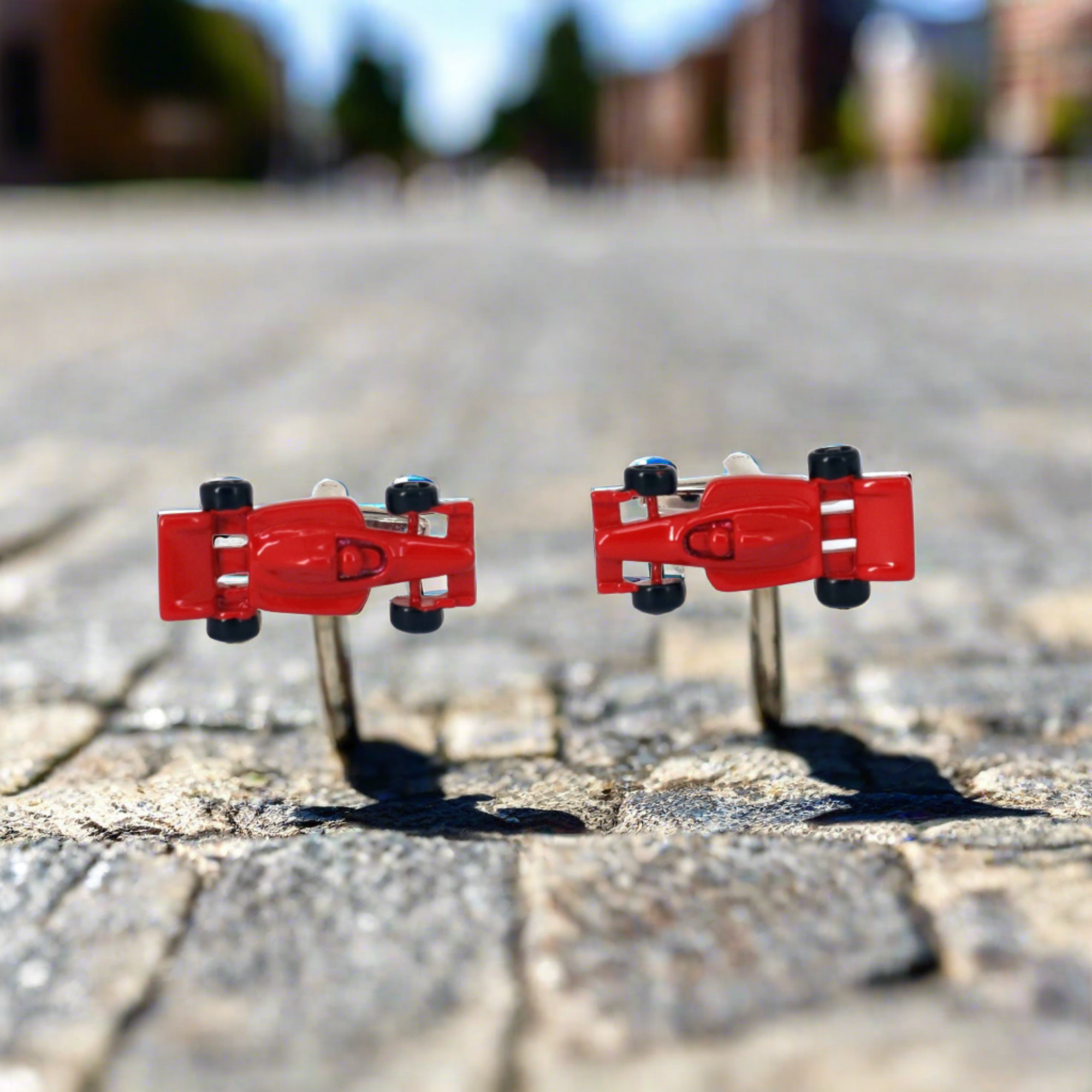 Racing Car Cufflinks, Red white and Silver(Online Exclusive)