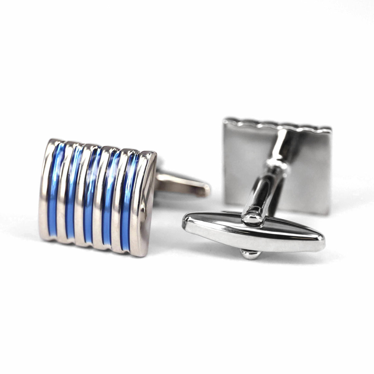 Rectangle Black Enamel with Blue and silver Stripe Grill Cufflinks (Online Exclusive)