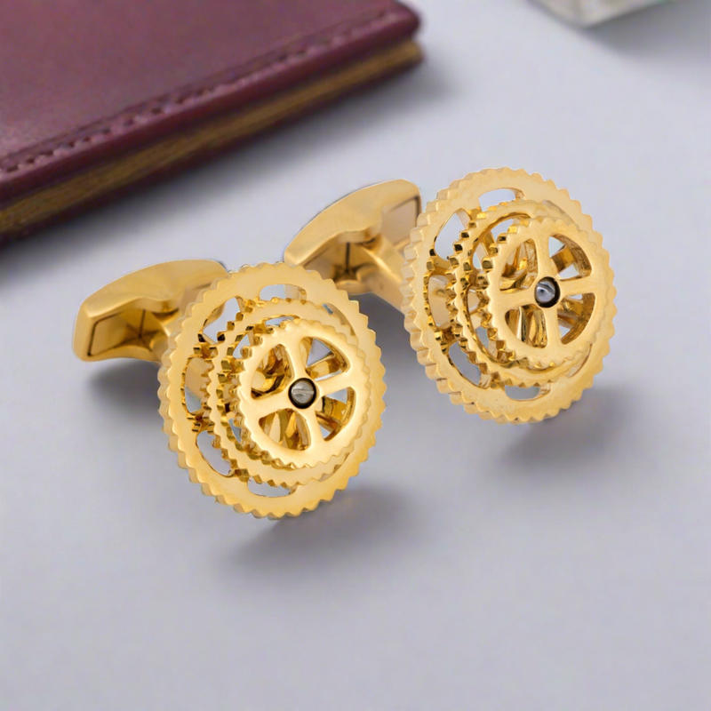 Rotatable Gold Bike Gear Cufflinks