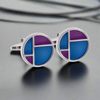 Round Deco Cufflinks in Blue and Purple Enamel (Online Exclusive)