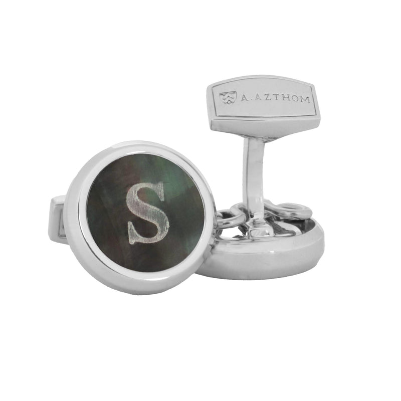 Aurum Mother of Pearl Monogram Cufflinks with Clip-on Button Covers