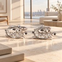 Silver Crystal Turtle Cufflink