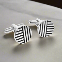 Silver Round with vertical and horizontal stripe Cufflinks