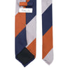 Stefano Cau PANEL DOUBLE STRIPE SATIN TIE - Orange white and Navy