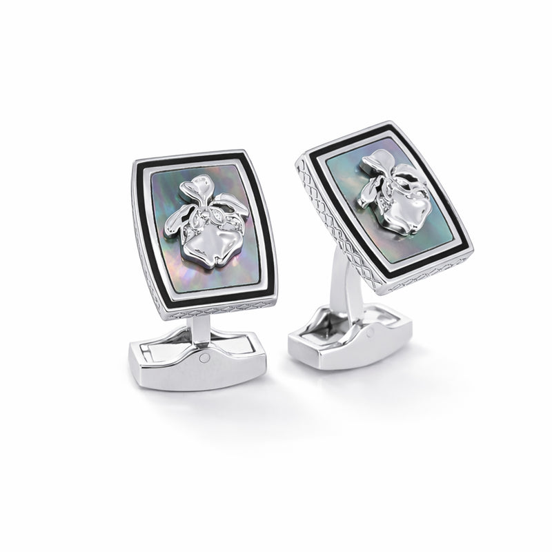Vanda Miss Joaquim Silver cufflinks featuring contemporary design and vibrant colors for formal attire.