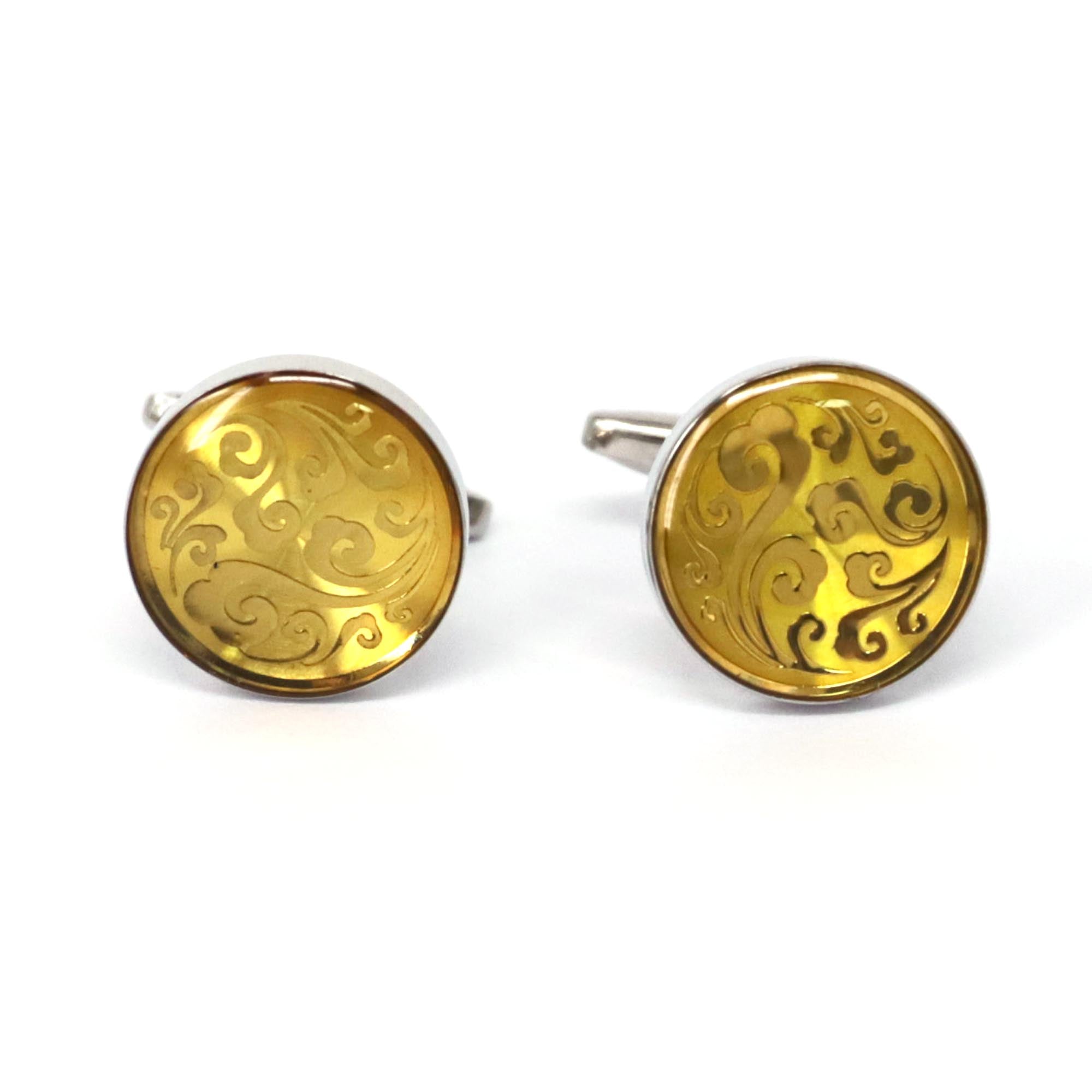 MarZthomson Yellow Flower Round Cufflinks (Online Exclusive)