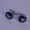 Botanic Series - Round Silver Butterfly Cufflinks in Dark Blue