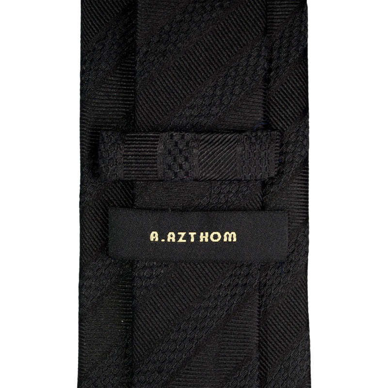 8cm Woven Striped Necktie in Black-Neckties-A.Azthom-Cufflinks.com.sg