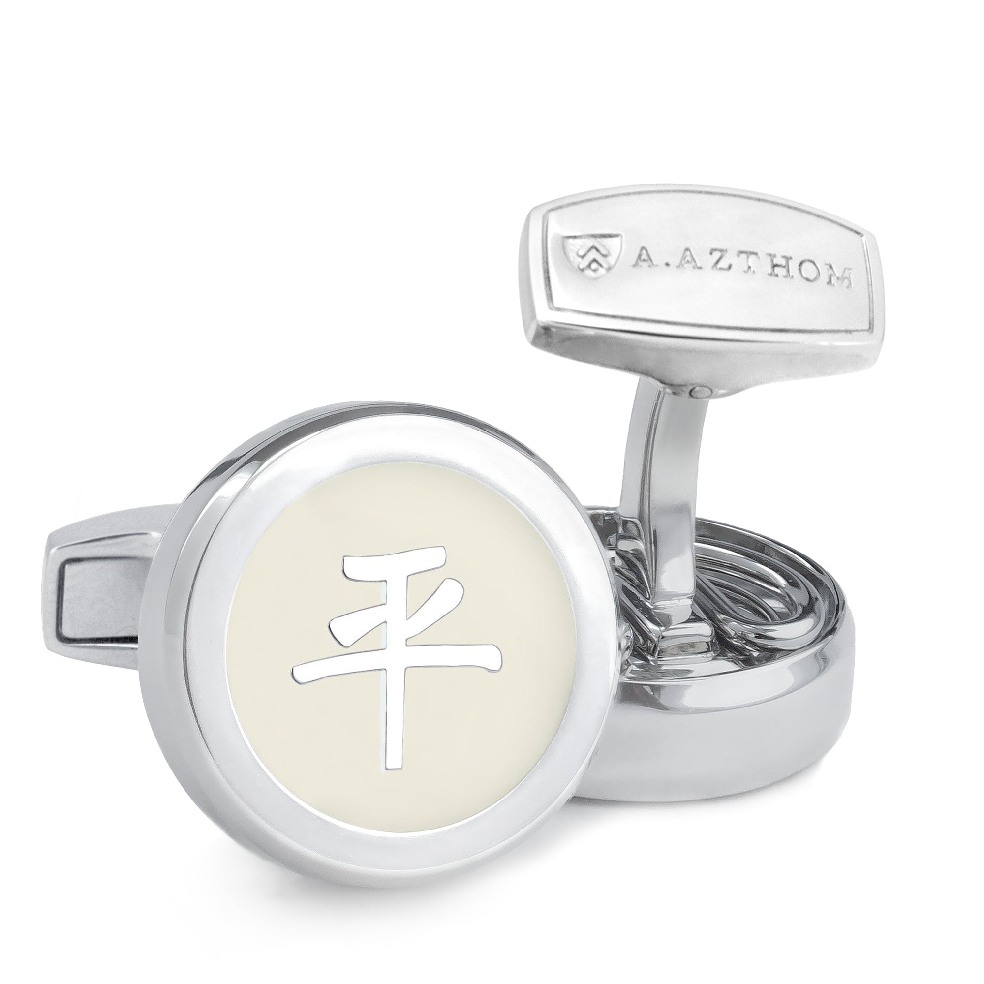 Chinese Character Silver Cufflinks with Clip-on Button Covers-Cufflinks.com.sg