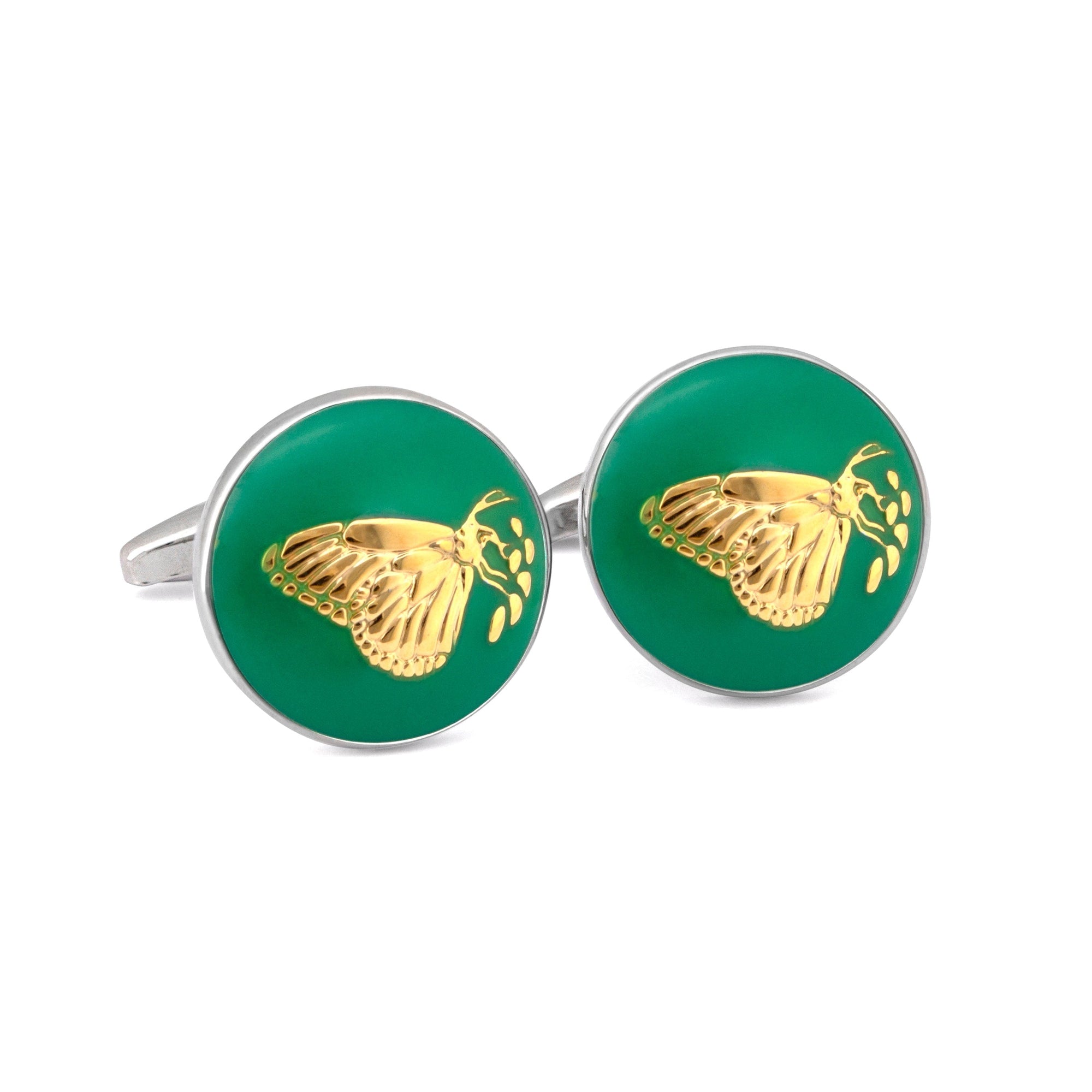 MarZthomson Botanic Series - Round Gold Butterfly Cufflinks-Cufflinks.com.sg