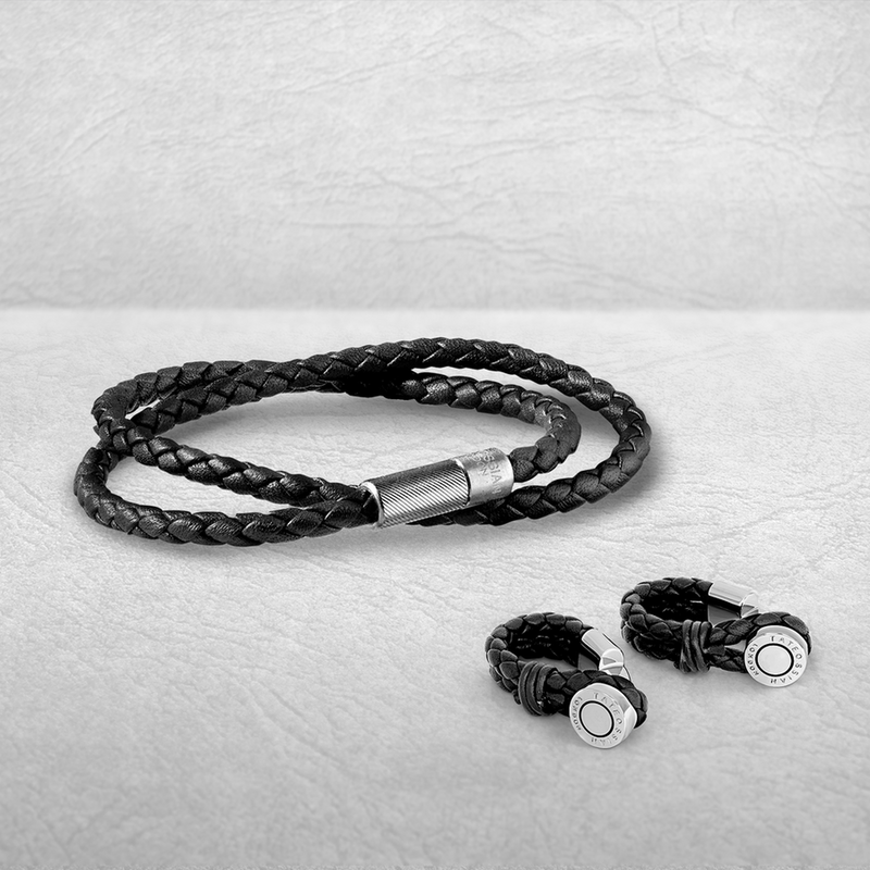 Pelle Wrap Around cufflinks in navy leather with rhodium finish-Cufflinks.com.sg