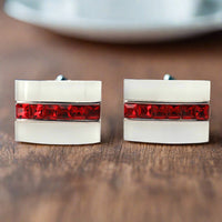 Red Crystal and White Fiber glass Rectangle Cufflinks-Cufflinks.com.sg