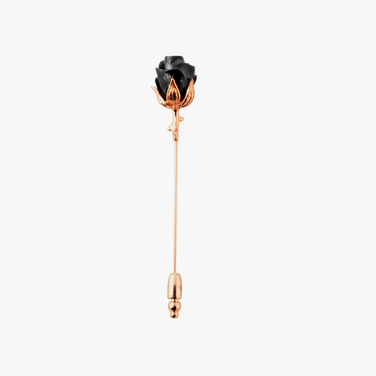 Rose Lapel Pin with Black Enamel and Rose Gold Finish-Lapel Pin-Tateossian-Cufflinks.com.sg