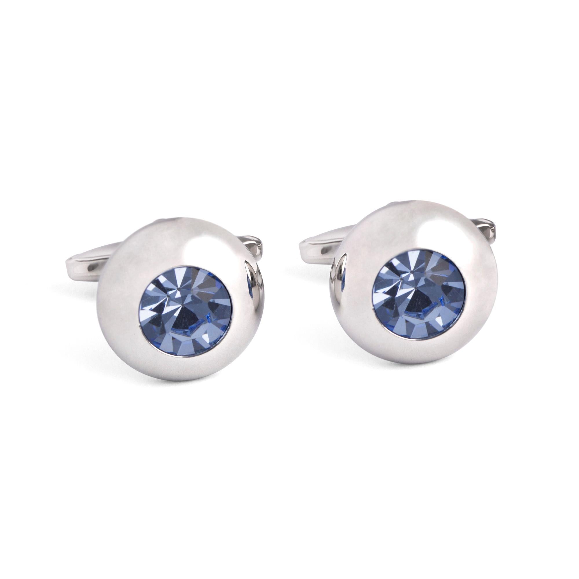 Round Bejeweled Crystal Cufflinks in Blue-Crystal Cufflinks-MarZthomson-Cufflinks.com.sg