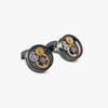 Round Gear Carbon Fibre cufflinks with gunmetal finish-Cufflinks-Tateossian-Cufflinks.com.sg