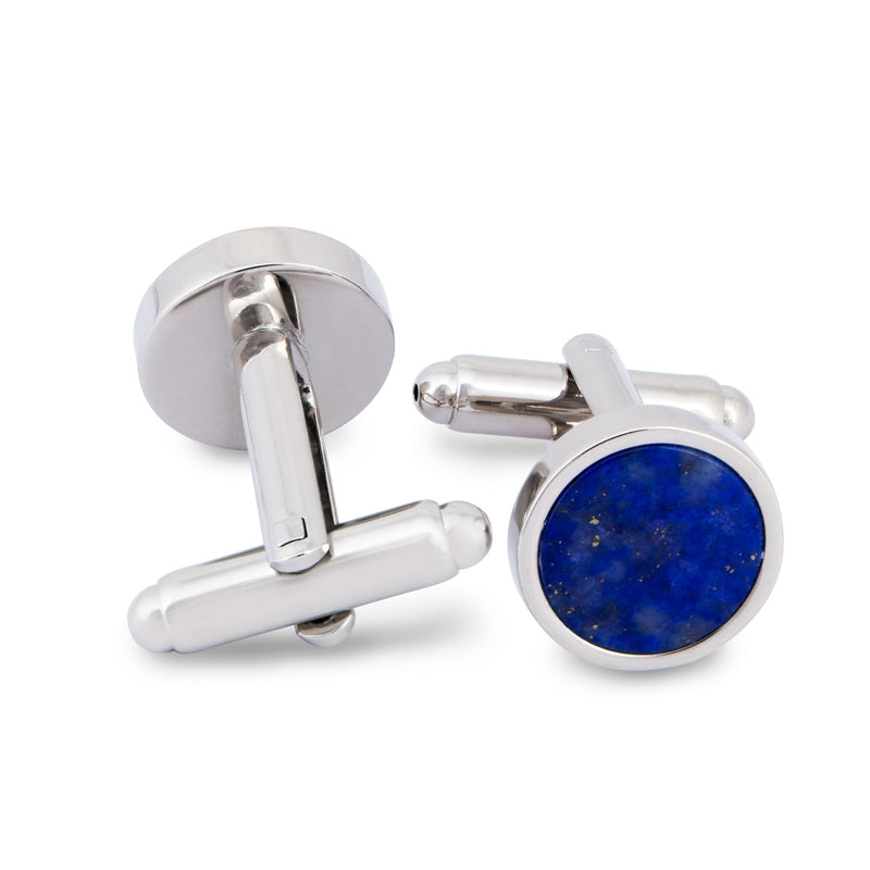 Round Silver Cufflinks with Blue Lapis-Cufflinks.com.sg