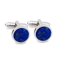 Round Silver Cufflinks with Blue Lapis-Cufflinks.com.sg